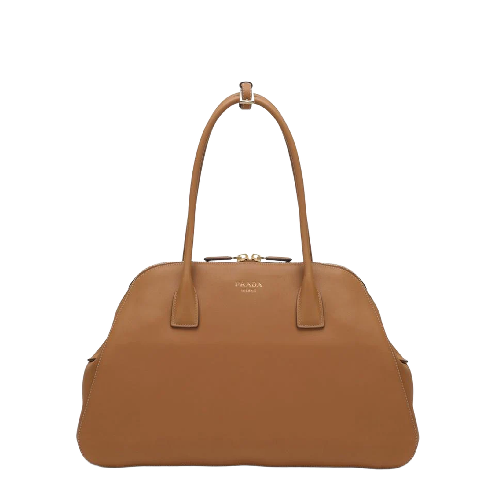 Caramel Medium Leather Tote Bag With Zipper Closure