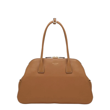 Caramel Medium Leather Tote Bag With Zipper Closure