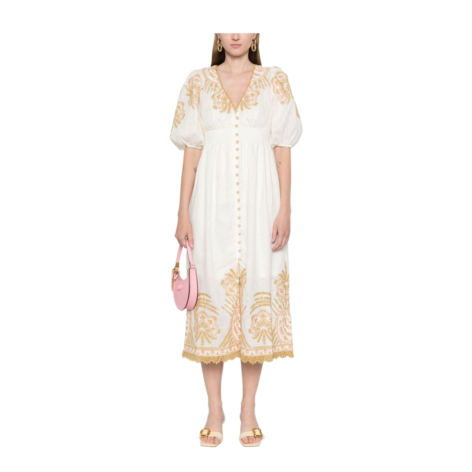 Embroidered Linen Midi Dress