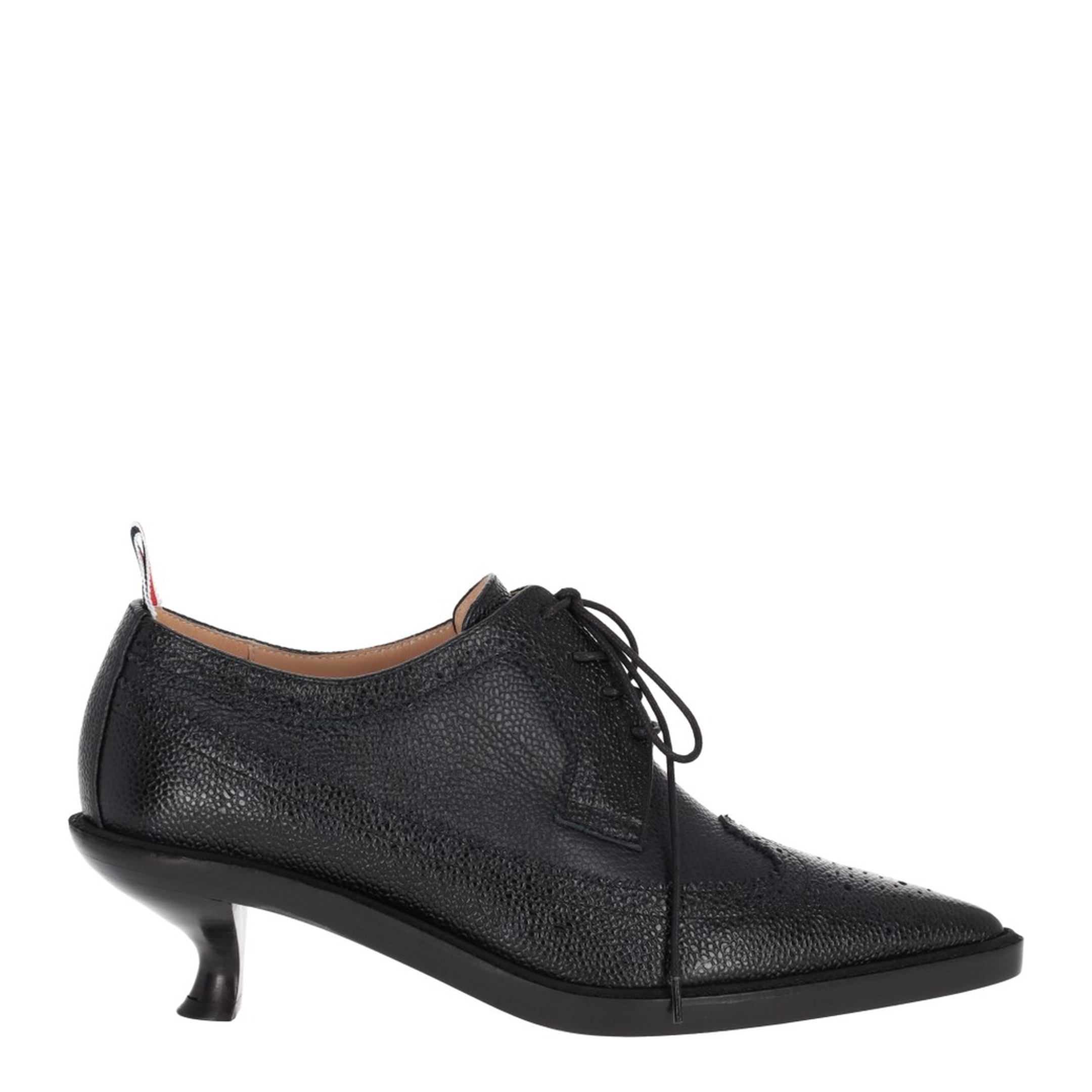 MAYFEYR - Thom Browne - Longwing Brogue With 50Mm Curved Heel On Leather Sole In Pebble Grain Leather - FFH249A06257001