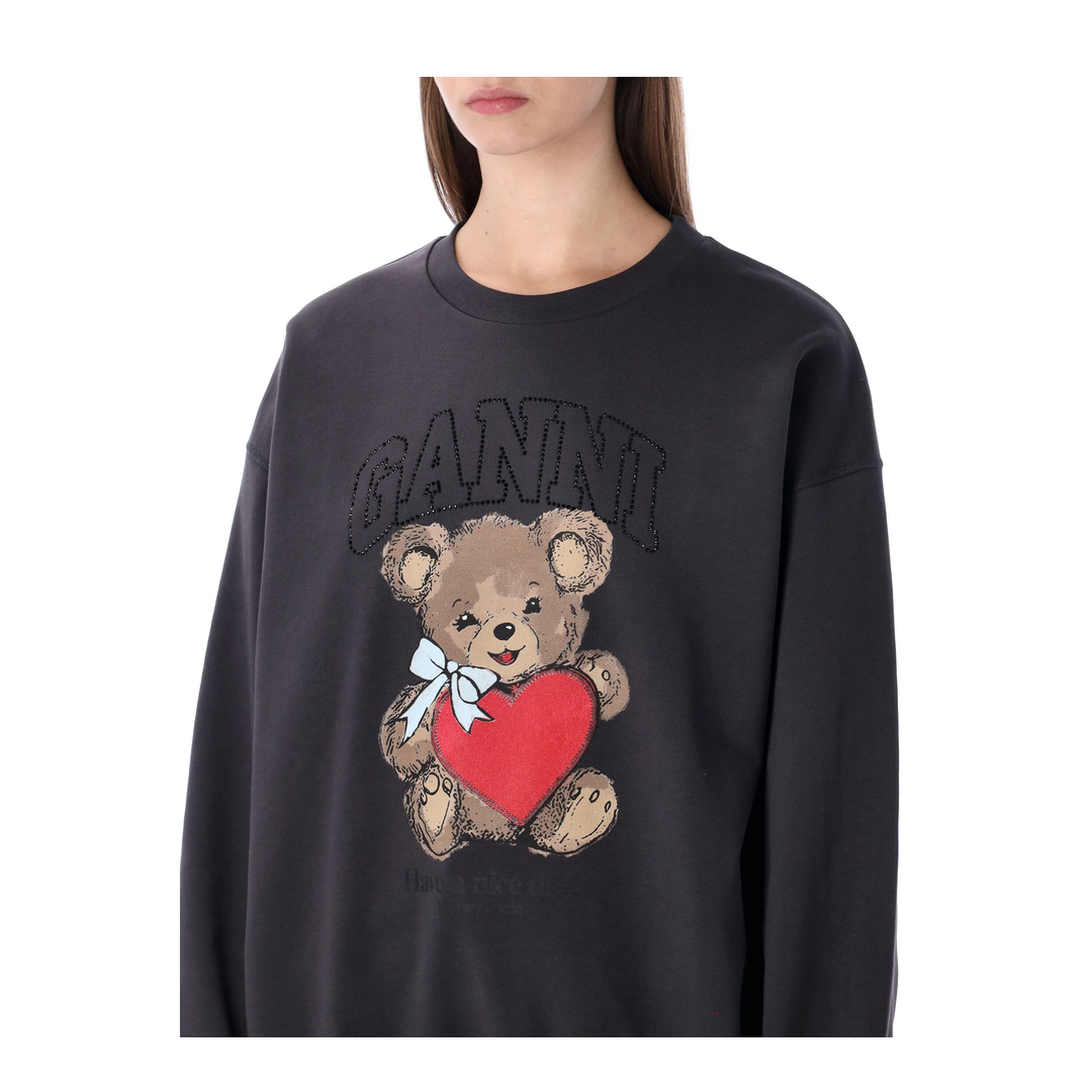 MAYFEYR - Ganni - Crewneck Bear Rhinestone Phantom Black - A106002711032252