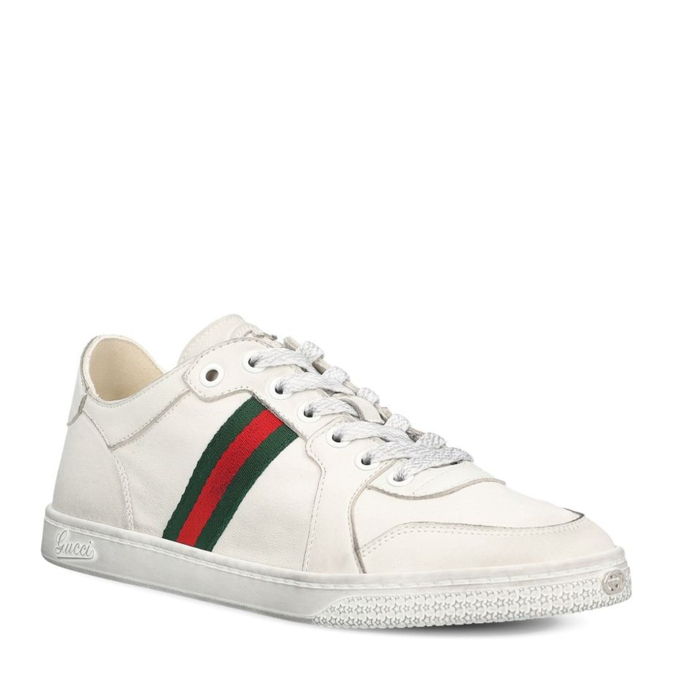 Stretch Low-Top Trainer in White Leather