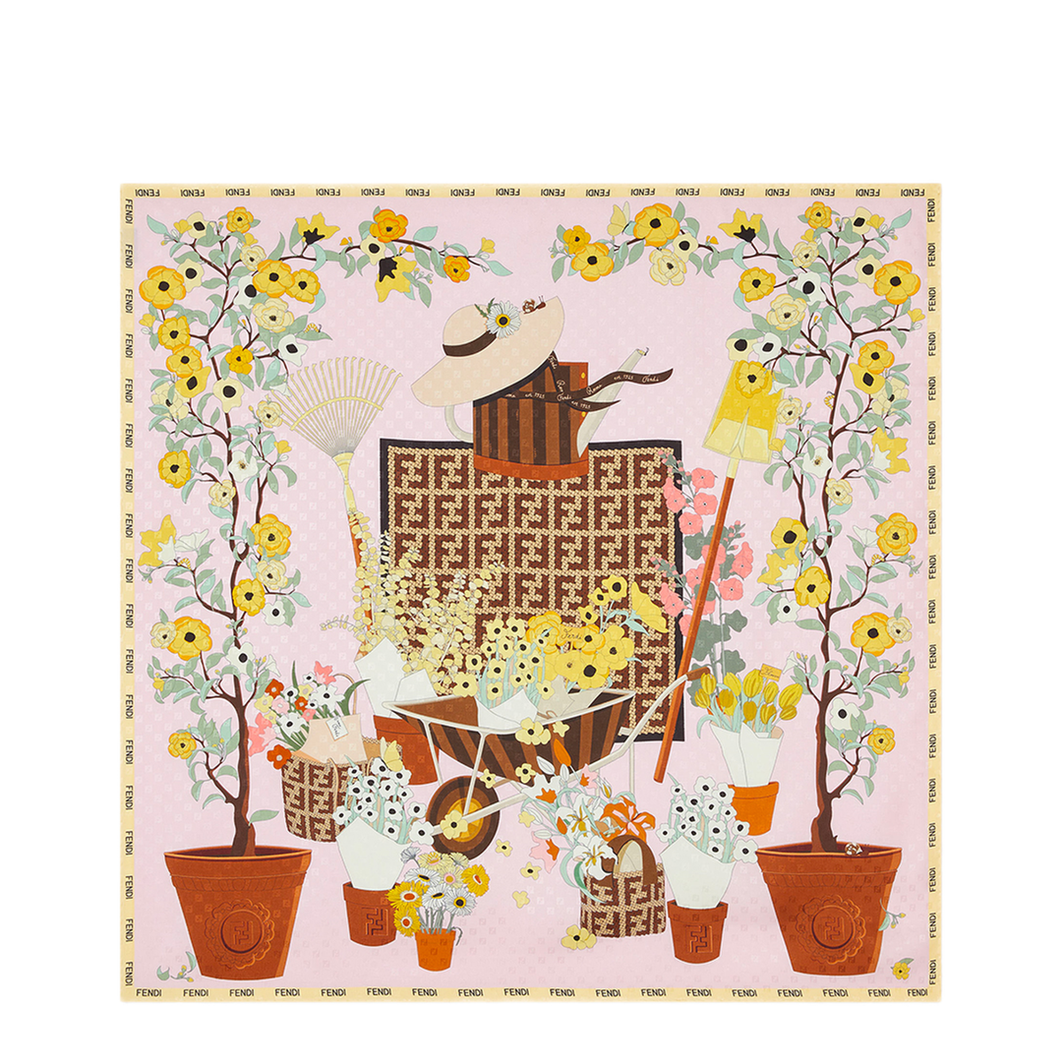 Gardening Pink Multicoloured Silk Foulard