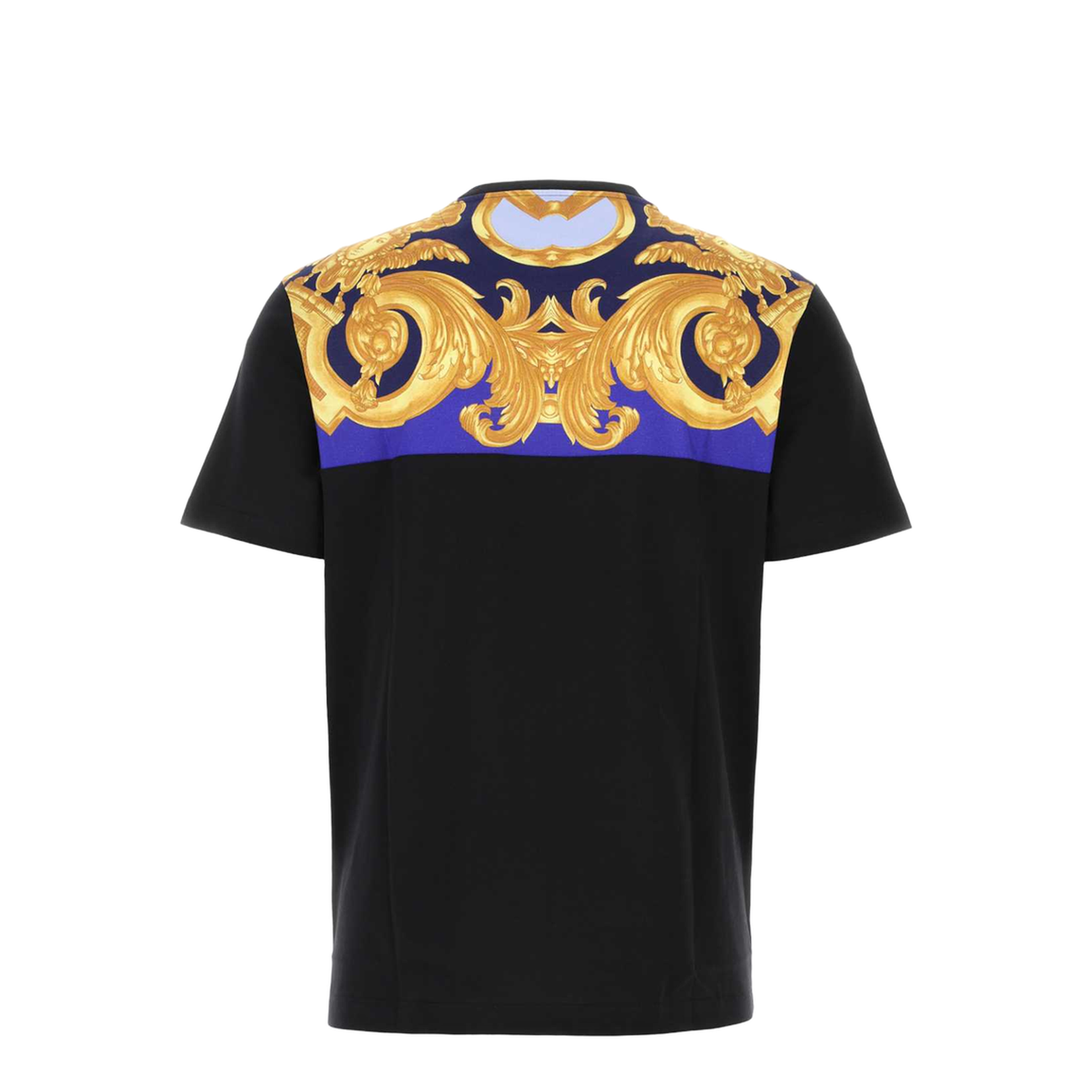Black T-Shirt with Baroque Print on the Front and Back in Cotton