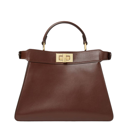 Peekaboo ISeeU Small Calf Leather Top Handle Bag - Mahogany Brown