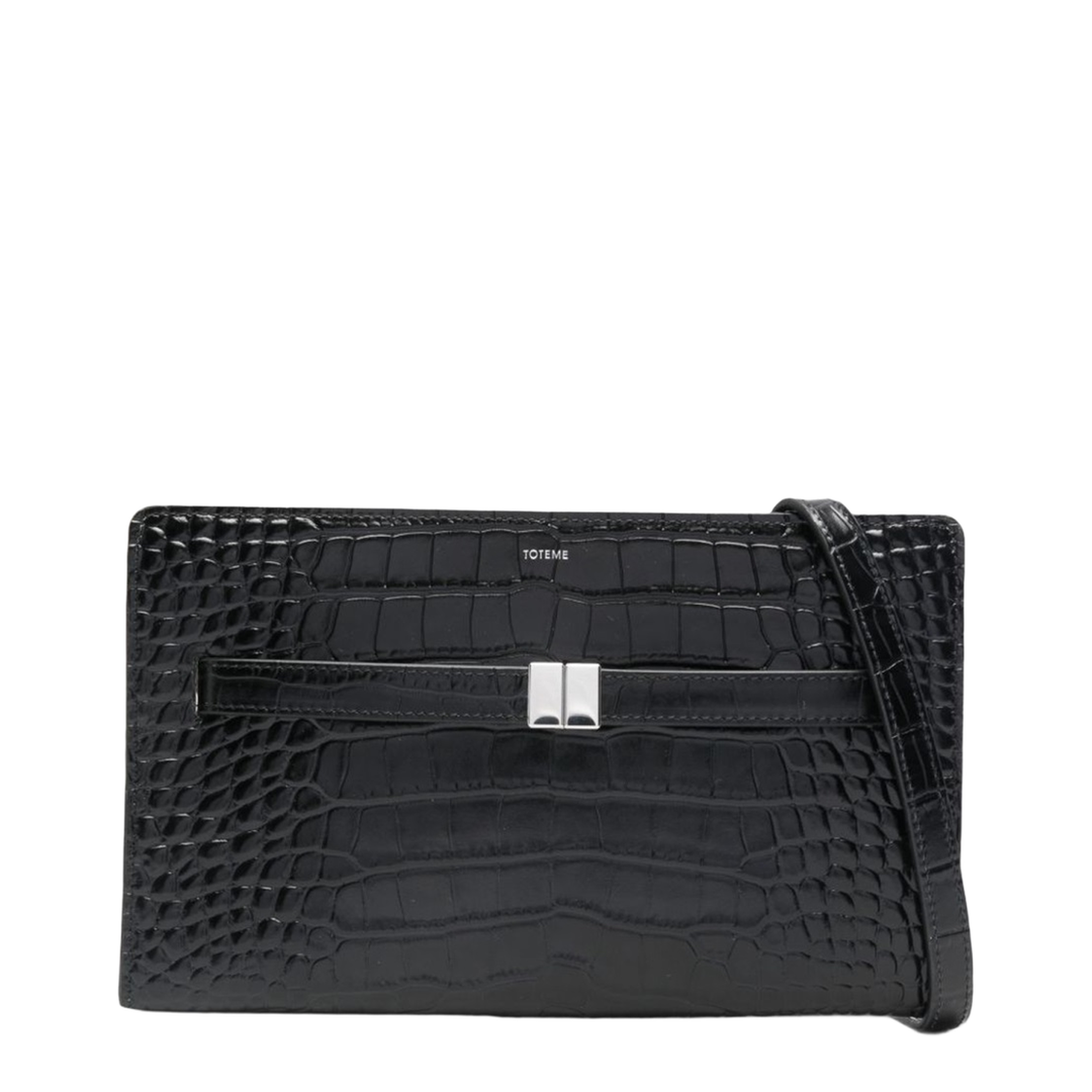 Croco-Embossed Leather Mini Crossbody Bag - Black