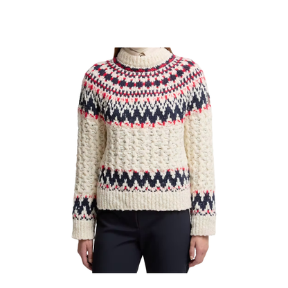 White & Blue & Red Geometric Jacquard Wool Blend Jumper