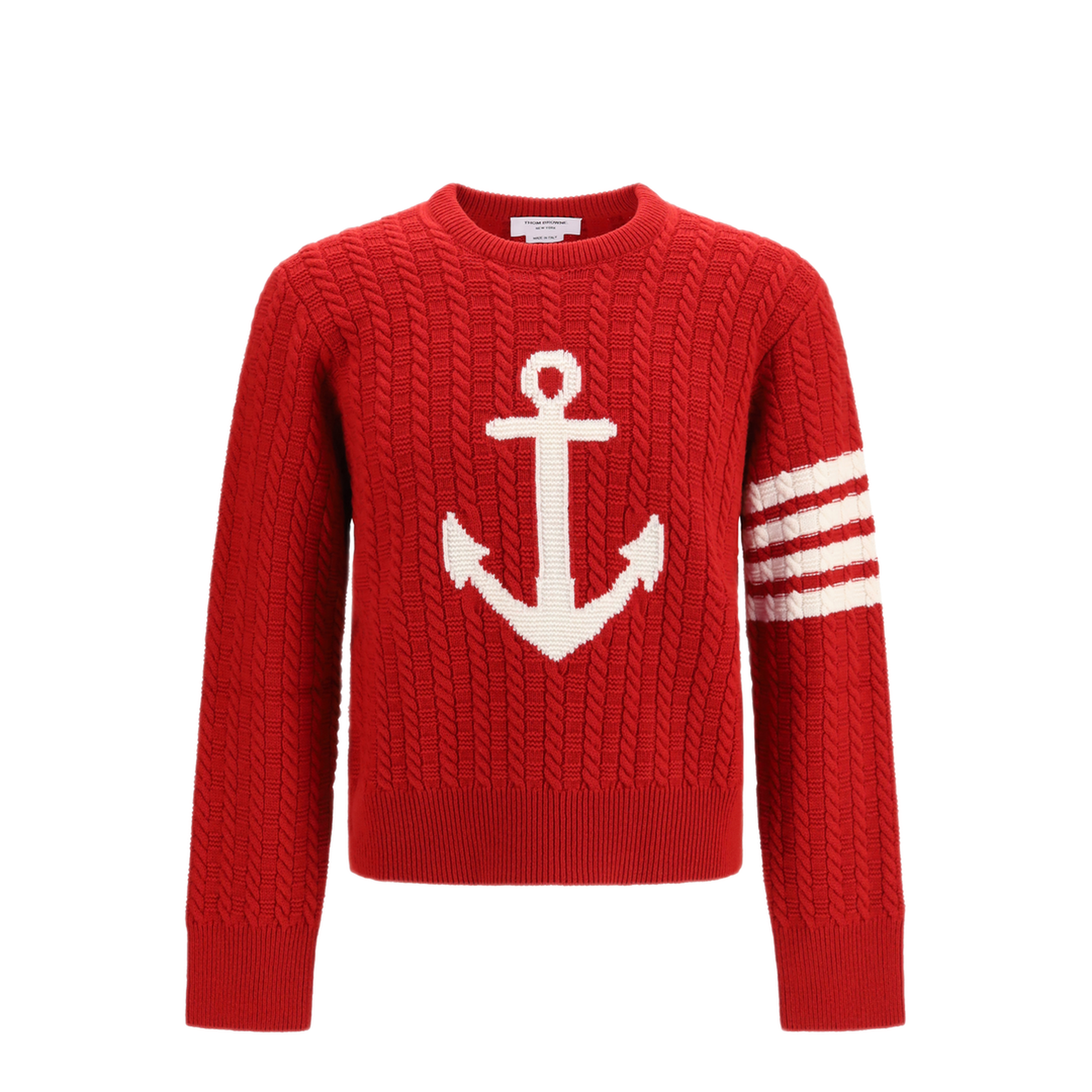 MAYFEYR - Thom Browne - 4 Bar Merino Wool Sweater With Anchor Motif - MKA594AY1005
