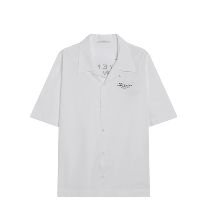White Poplin Shirt with Logo Print