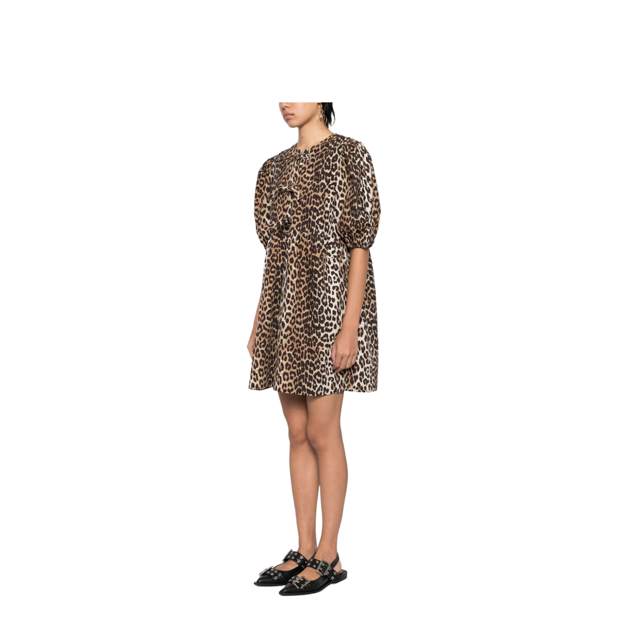 Printed Tie String Poplin Mini Dress