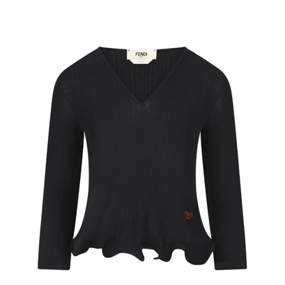 MAYFEYR - Fendi - V-Neck Ribbed Top With Ruffles - FS9741AVFE