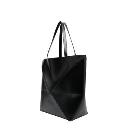 Puzzle Fold XL Shiny Calfskin Tote - Black