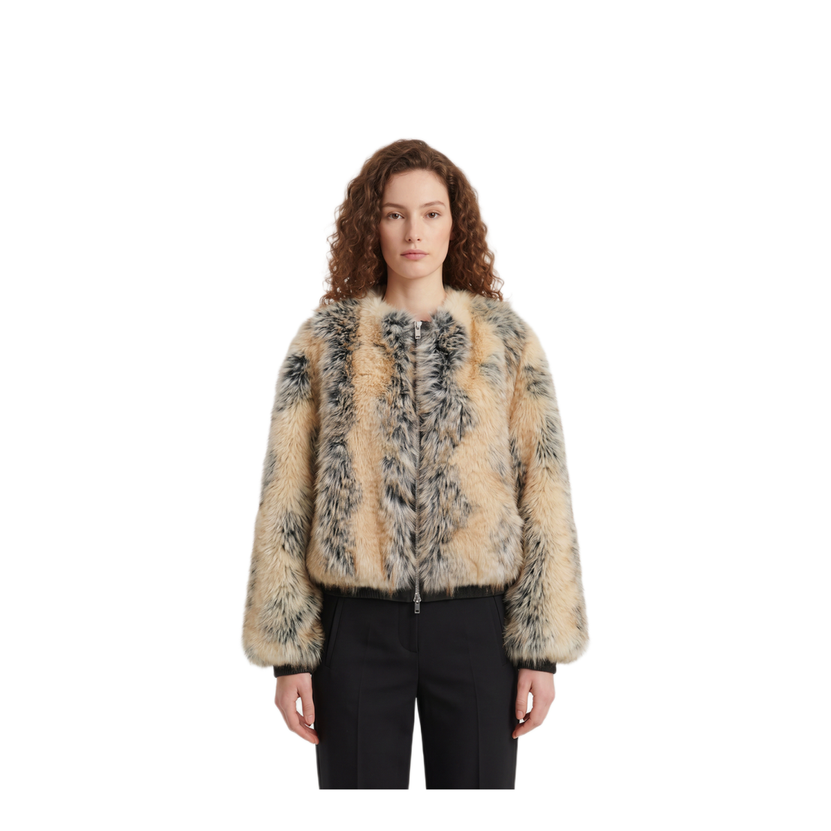 MAYFEYR - The Frankie Shop - Beige Combo Faux Fur Bomber Jacket - JAFS23043900BEIGE