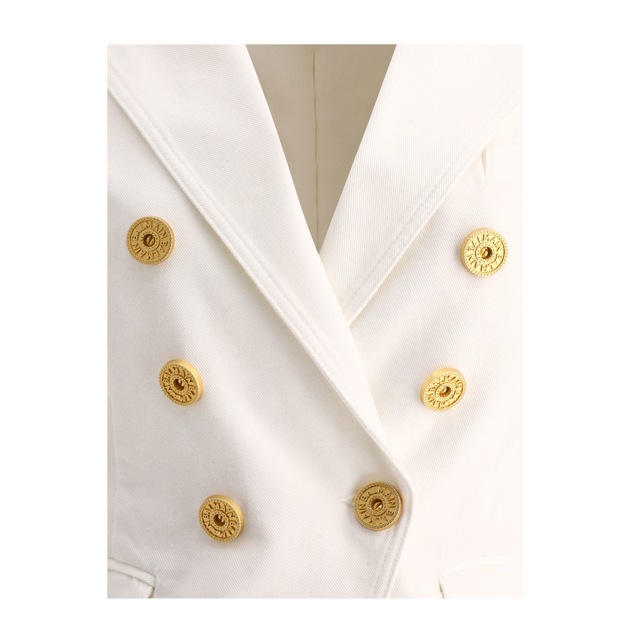 Double-Breasted Denim Blazer White