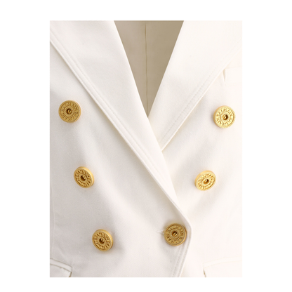Double-Breasted Denim Blazer White