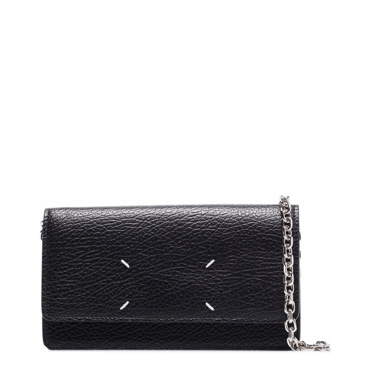 Four Stitches Medium Grainy Calf Leather Chain Wallet - Black