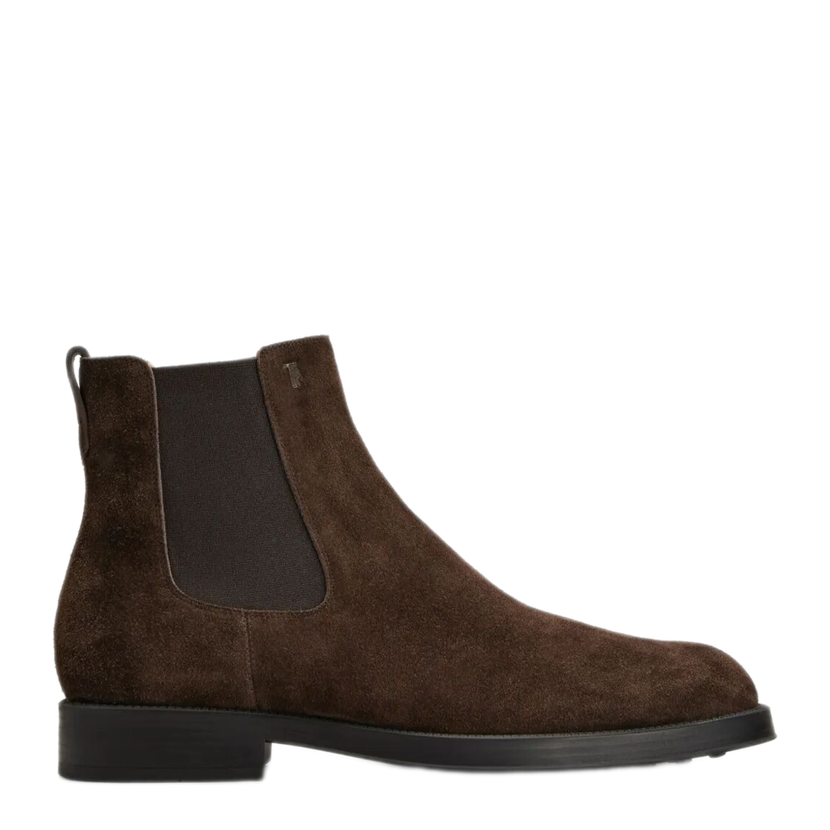 Coffee Brown Elasticated Side Panels Low Stacked Heel Round Toe