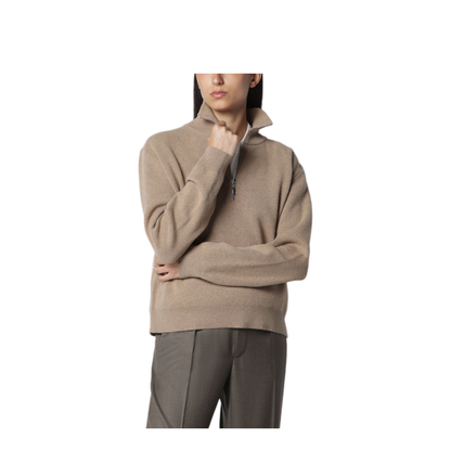 MAYFEYR - Róhe - Camel Mouline Knit Zip Polo Shirt - 820-23-345WO260