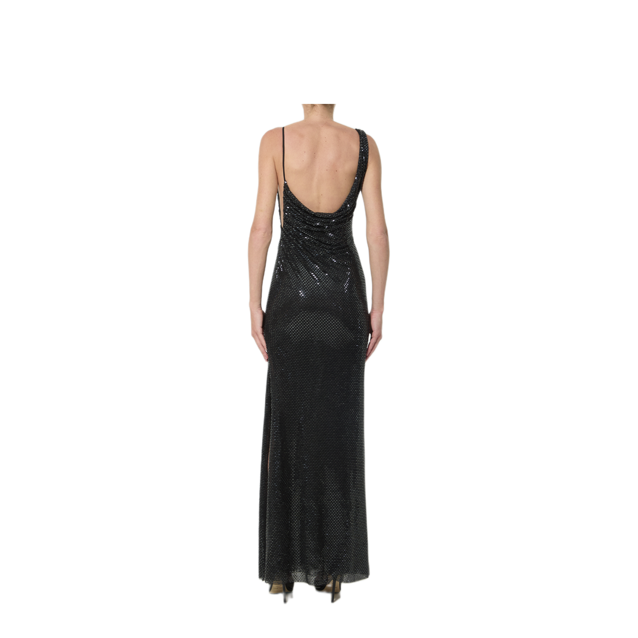 MAYFEYR - Self Portrait - Black Rhinestones Draped Maxi Dress - PF26041XB