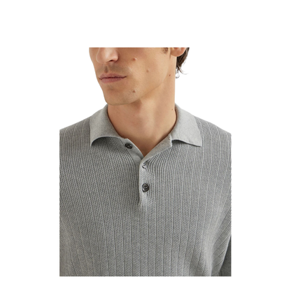 Honeycomb Stitch Rib Knit Polo Shirt