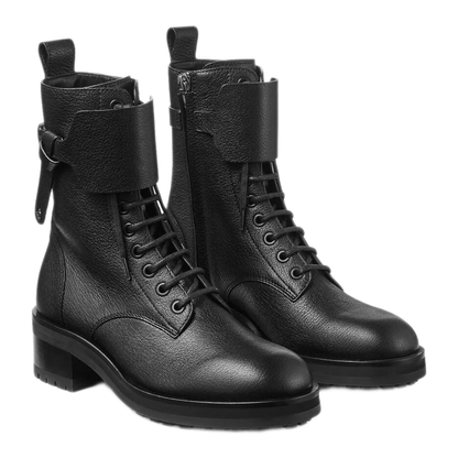 MAYFEYR - Jimmy Choo - Leather Lace-Up Combat Boots - ROSABELFLATGBXBLACK