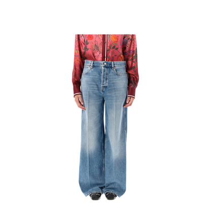 Wide Leg Denim Pants in Light Blue