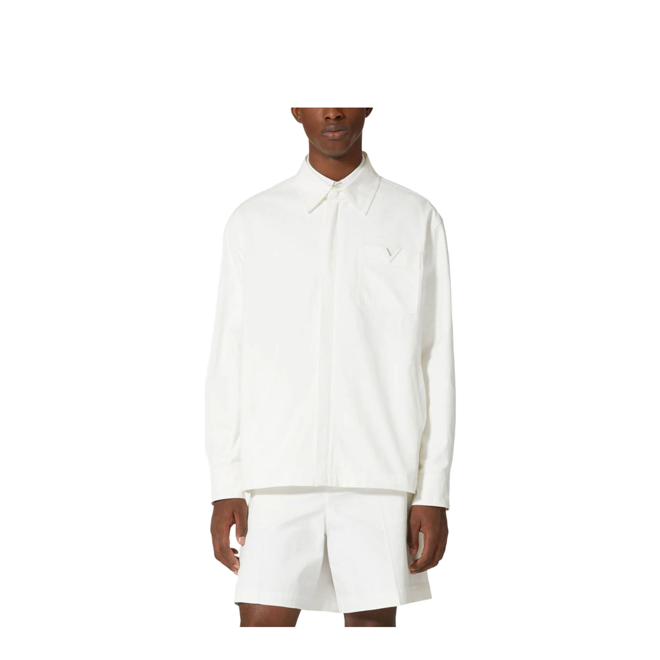 White V Logo Detail Shirt in Cotton Blend