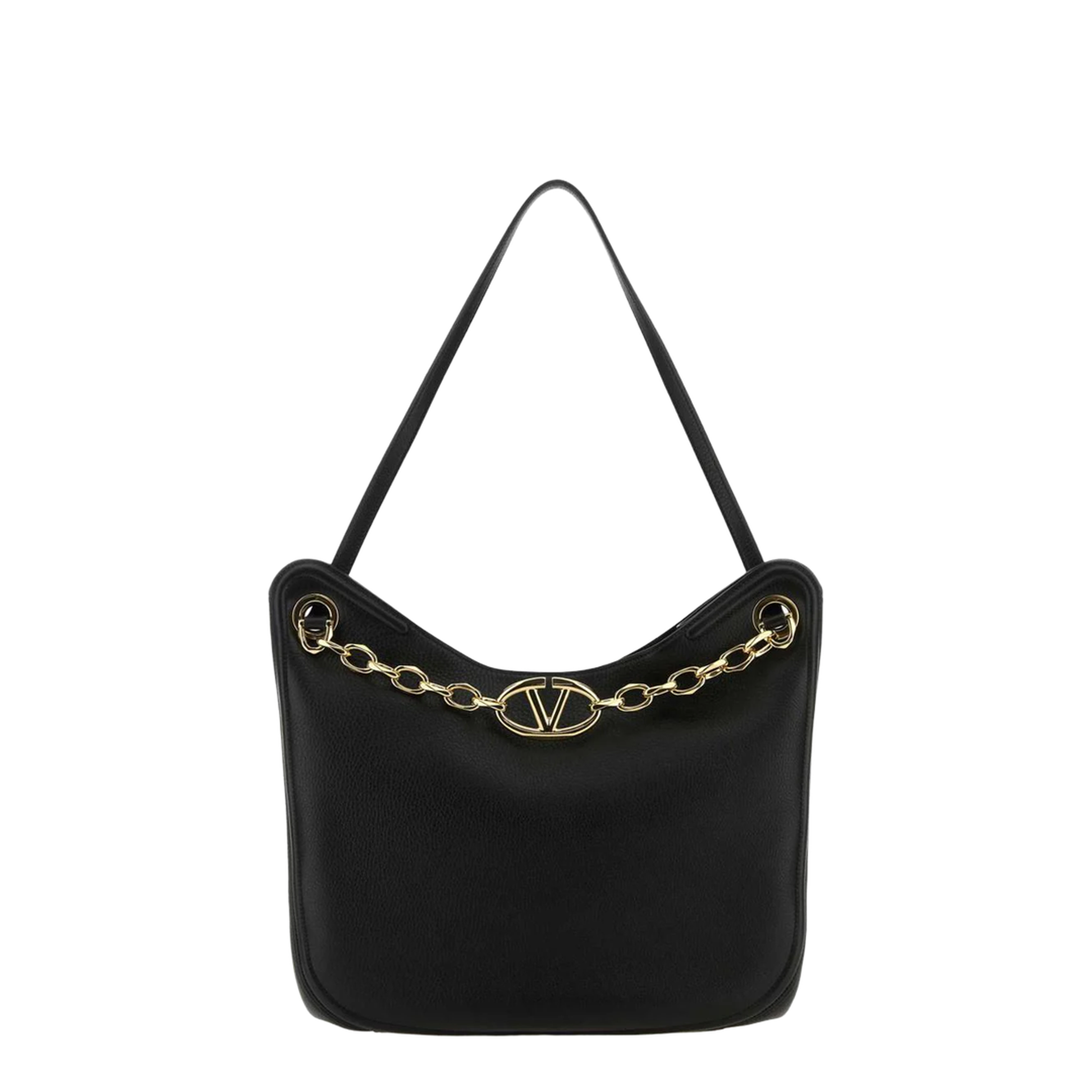 Garavani Black Leather Vlogo Moon Shopping Bag