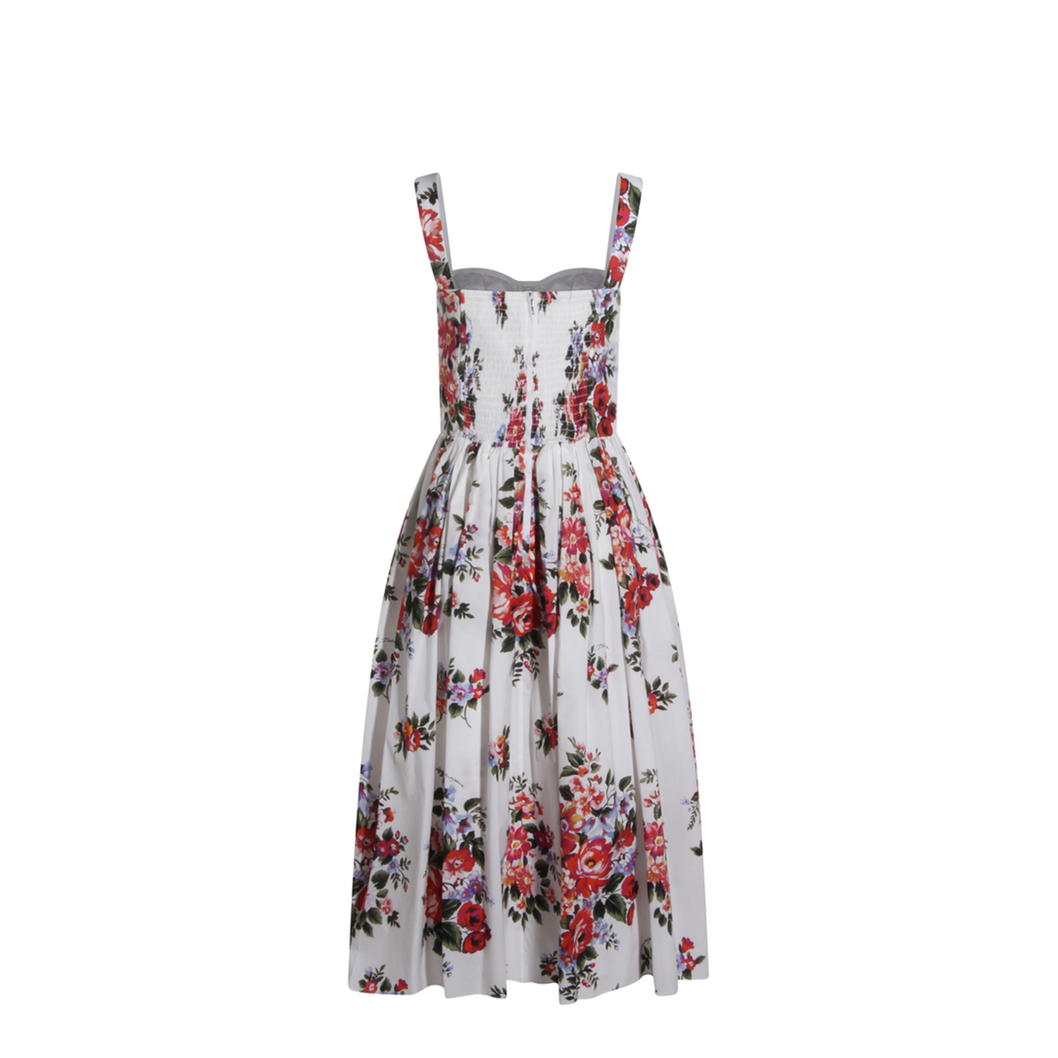 Flower Bouquet-Print Cotton Midi Dress