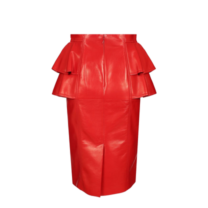 Leather Midi Skirt Red