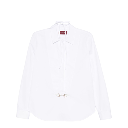 Cotton Poplin Shirt with Horsebit in White