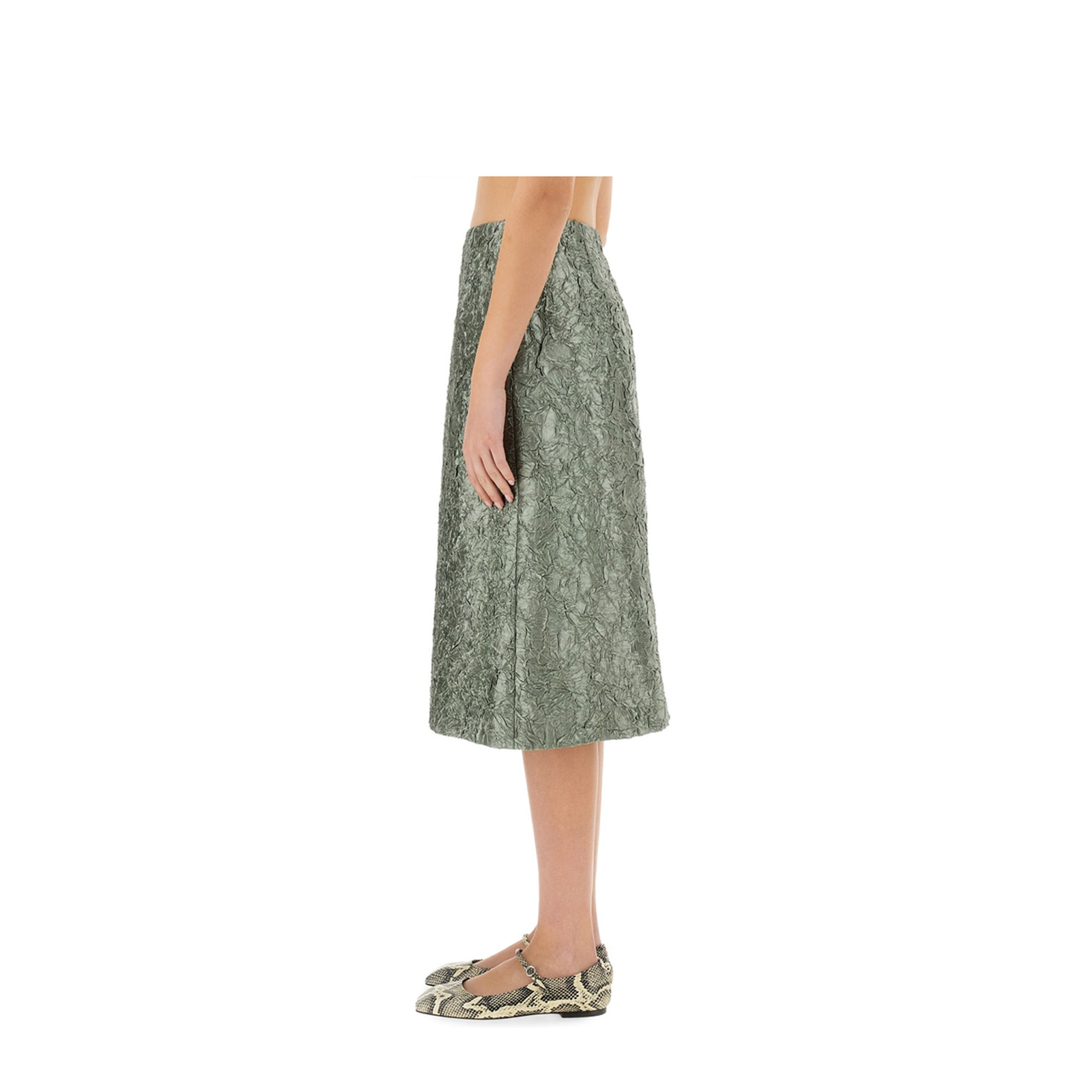 Ruched Satin Midi Skirt