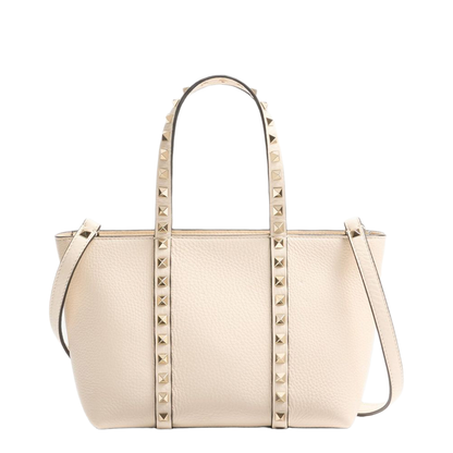 Sand Leather Small Rockstud Shopping Bag