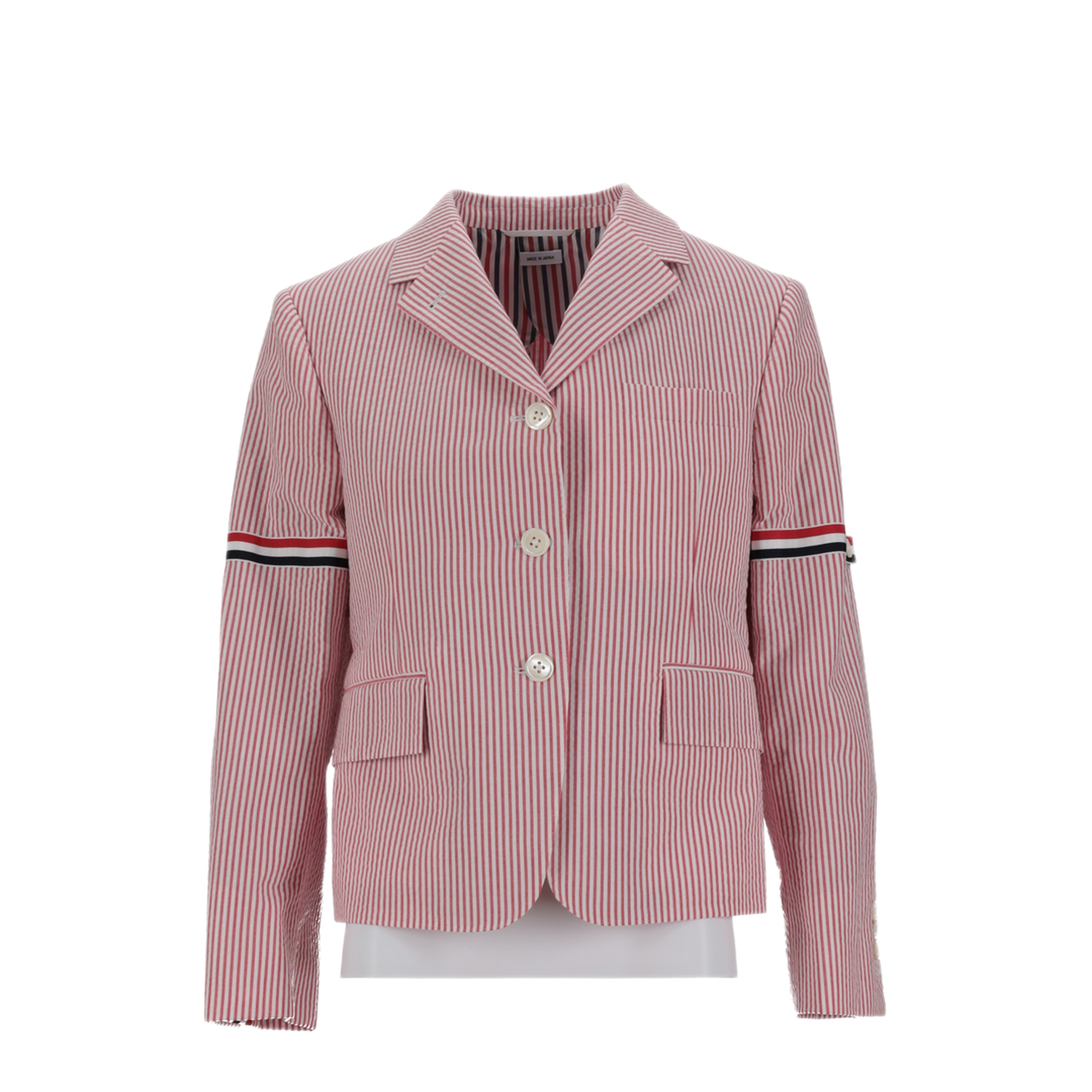 MAYFEYR - Thom Browne - High Break Sb Sportcoat With Rwb Gg Armbands In Seersucker - FBC928O00572600