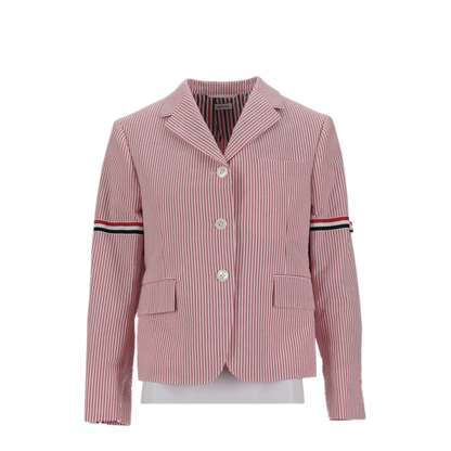 MAYFEYR - Thom Browne - High Break Sb Sportcoat With Rwb Gg Armbands In Seersucker - FBC928O00572600