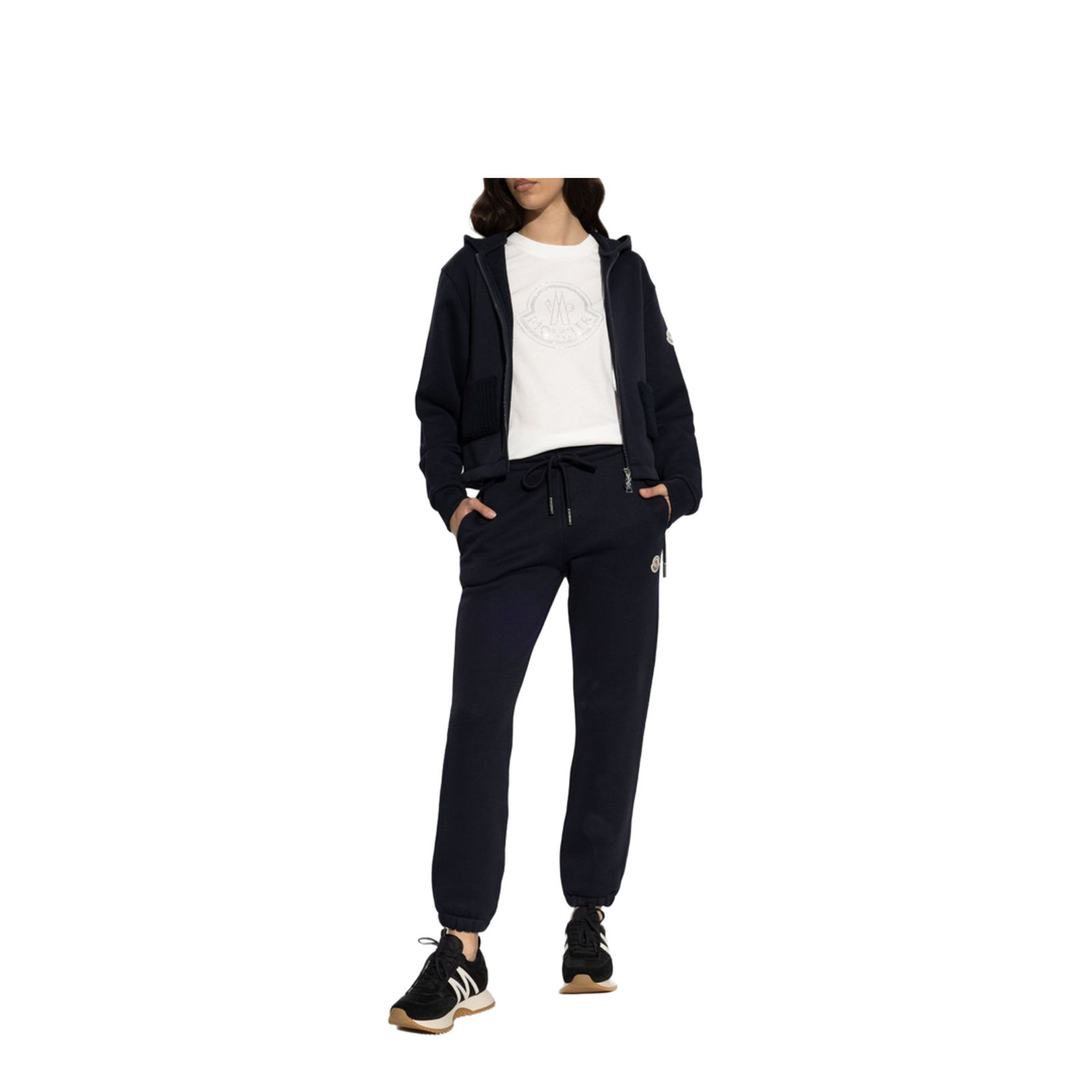 Navy Blue Knit Accent Cotton Zip-Up Hoodie