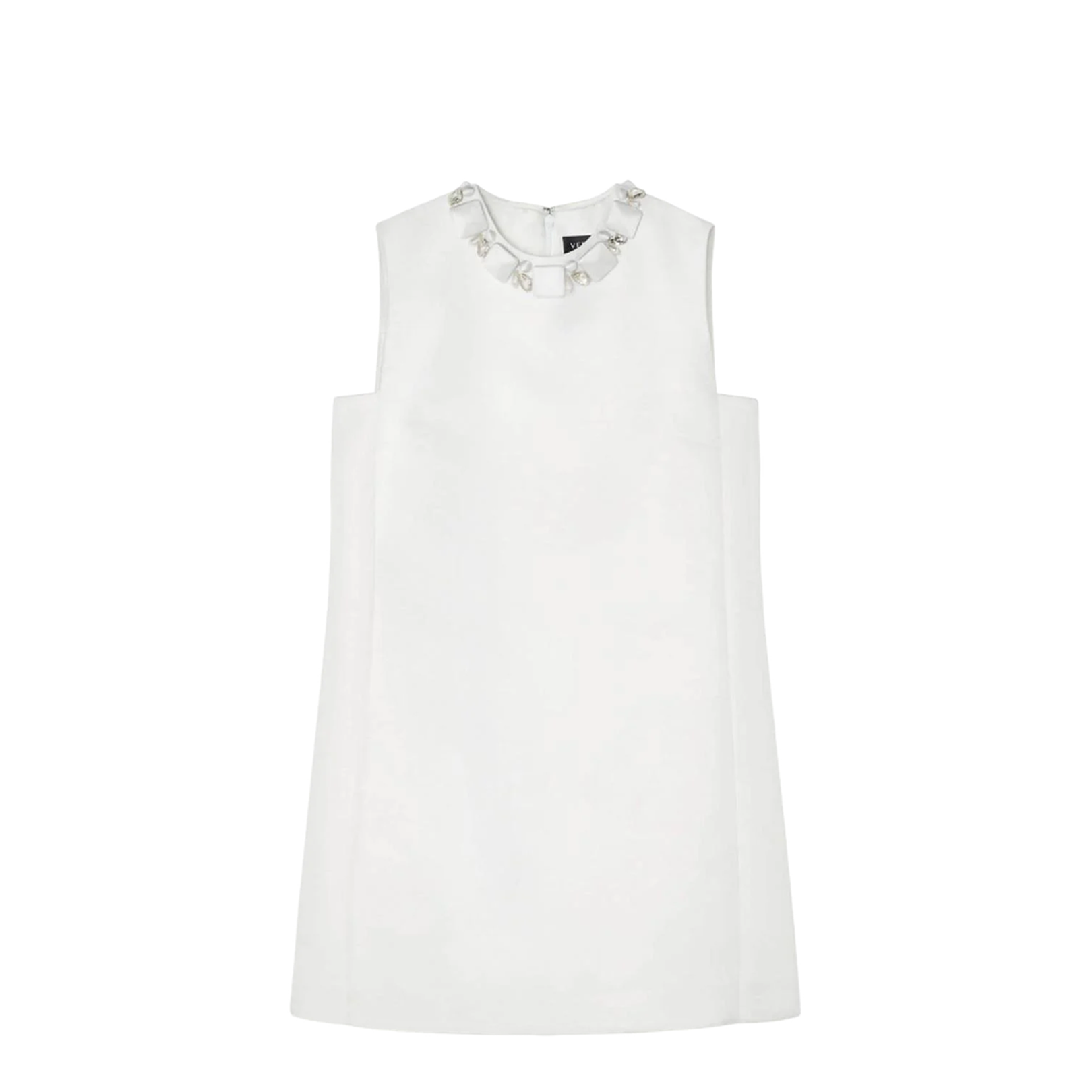 White Sleeveless Mini Dress in Silk Blend