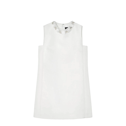 White Sleeveless Mini Dress in Silk Blend