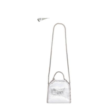 Falabella Tiny Cracked Metallic Polyester Tote Bag - Silver