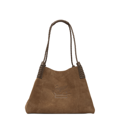 Small Suede Leather Shopping Bag - Brown
