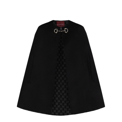 Wool and Silk Horsebit Cape in Black and Grey