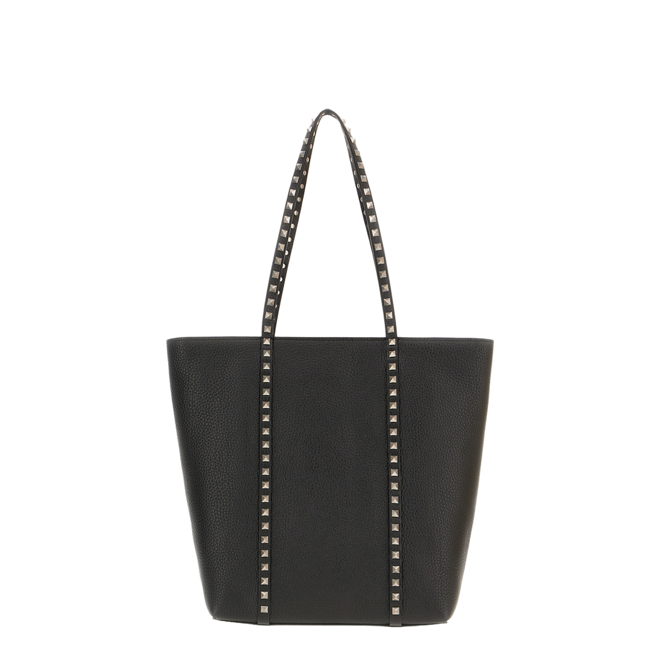 Black Leather Rockstud Shopping Bag