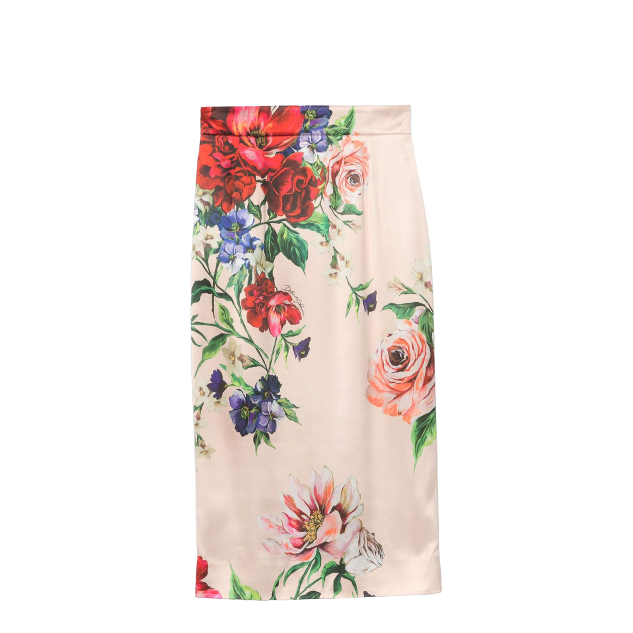 Flower Print Satin Midi Pencil Skirt