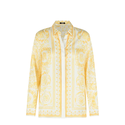 Barocco Print Silk Shirt Gold