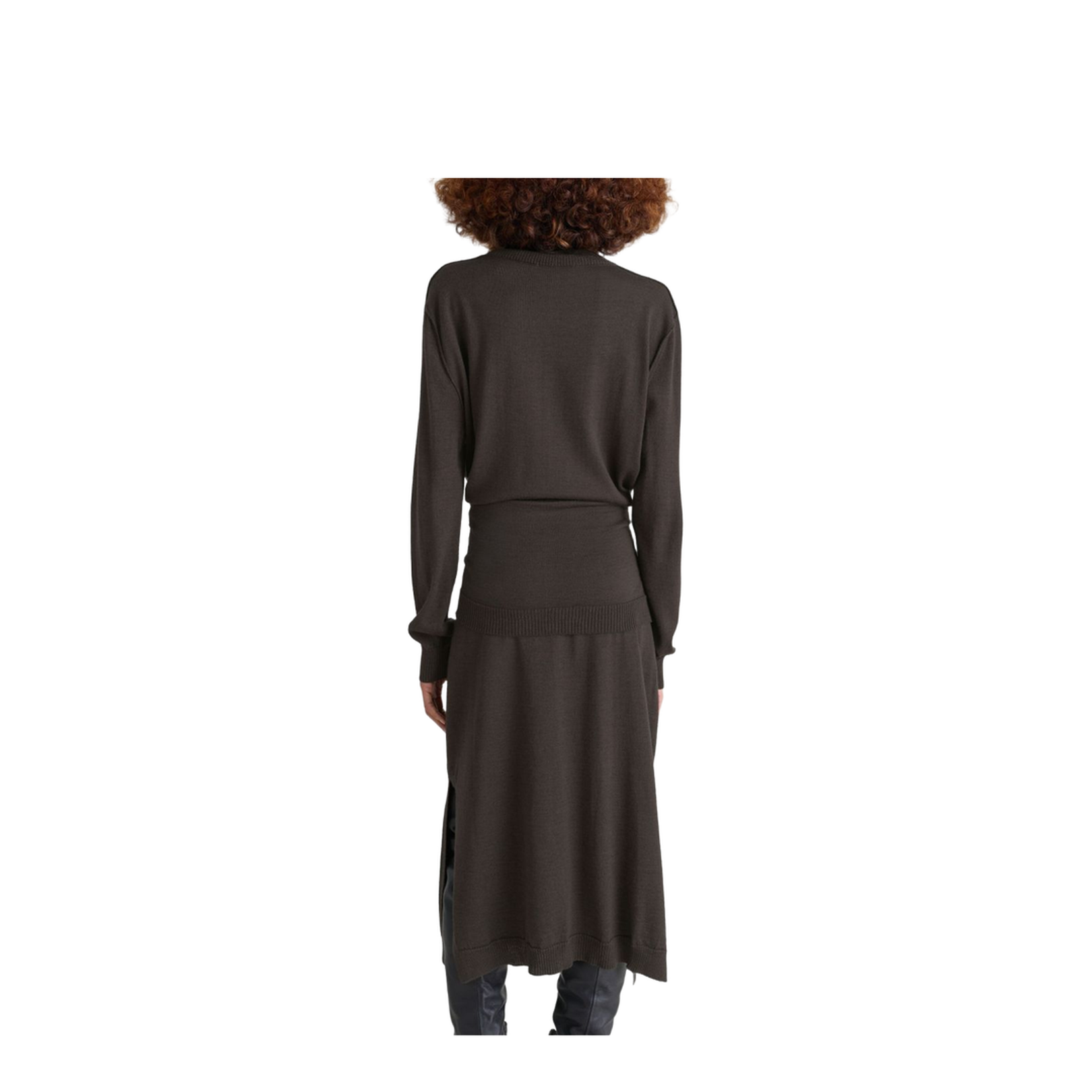 Dark Cacao Brown Turtleneck with Tie-Waist Belt