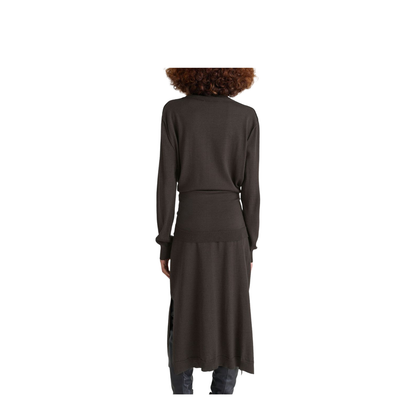 Dark Cacao Brown Turtleneck with Tie-Waist Belt