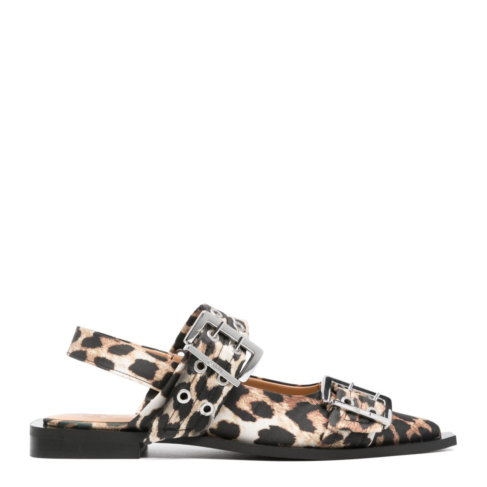 Animalier Brown/Black Satin Weave Leopard Print Slingback Strap Block Heel