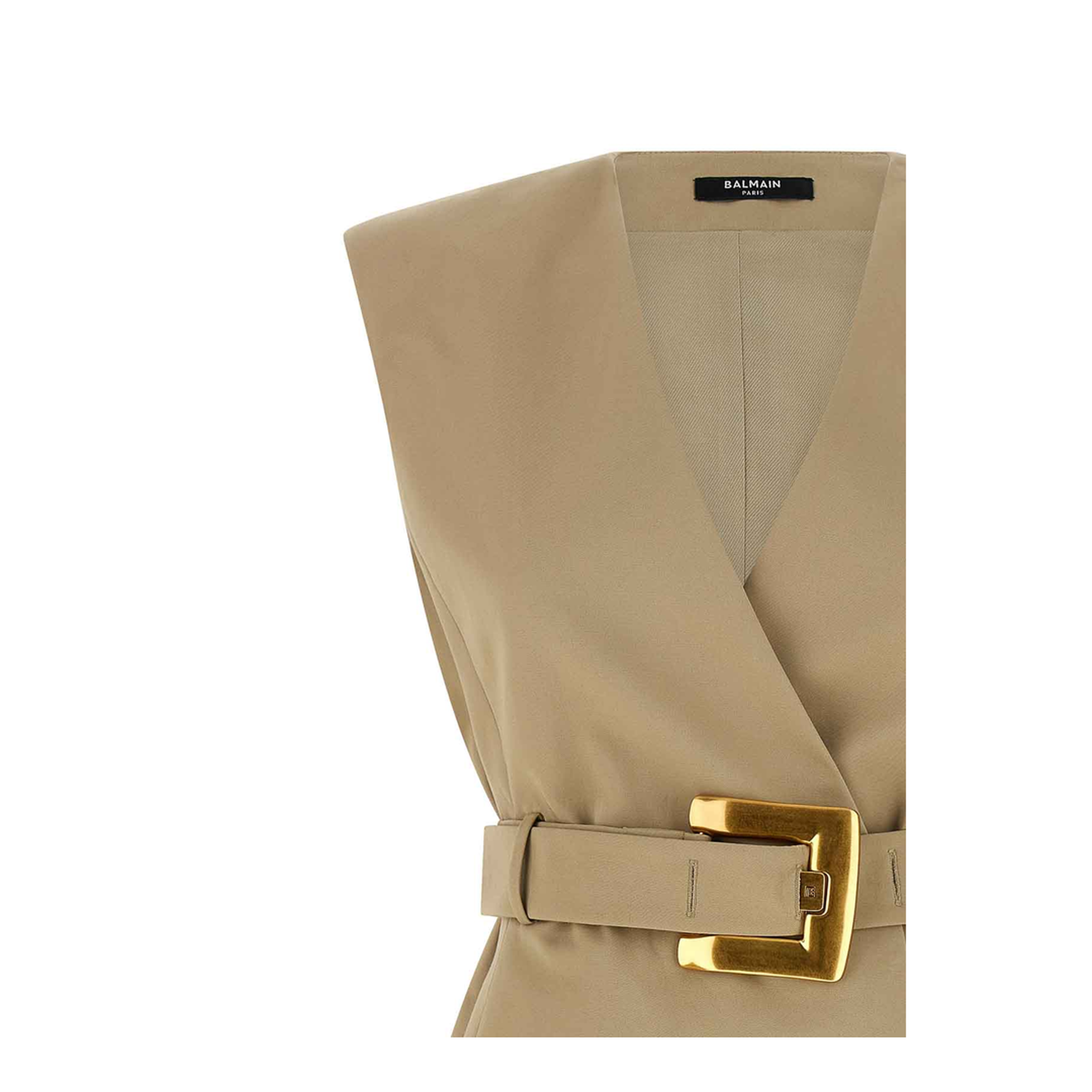 Belted Cotton Mini Dress Beige