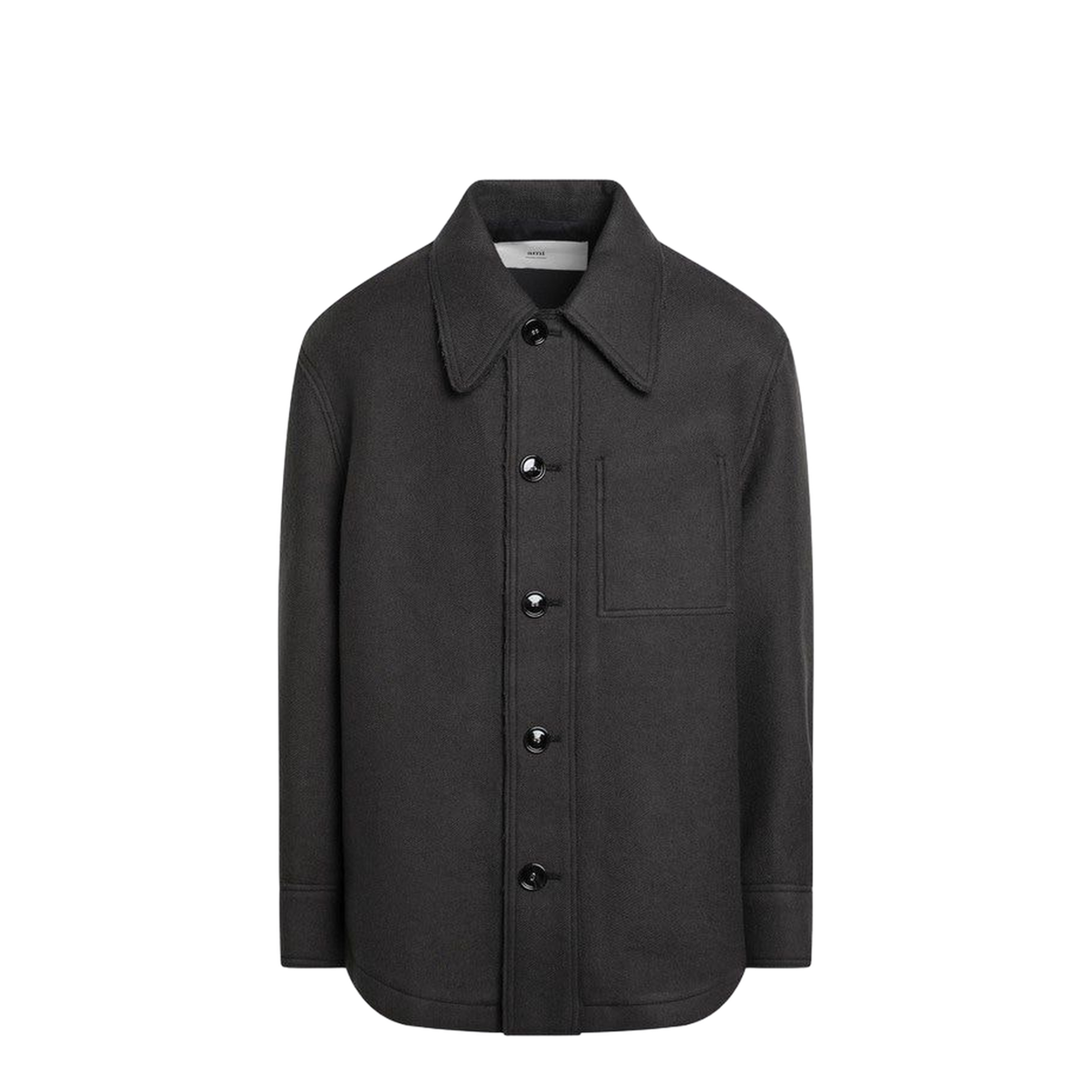 Anthracite Grey Wool Shirt With Pockets