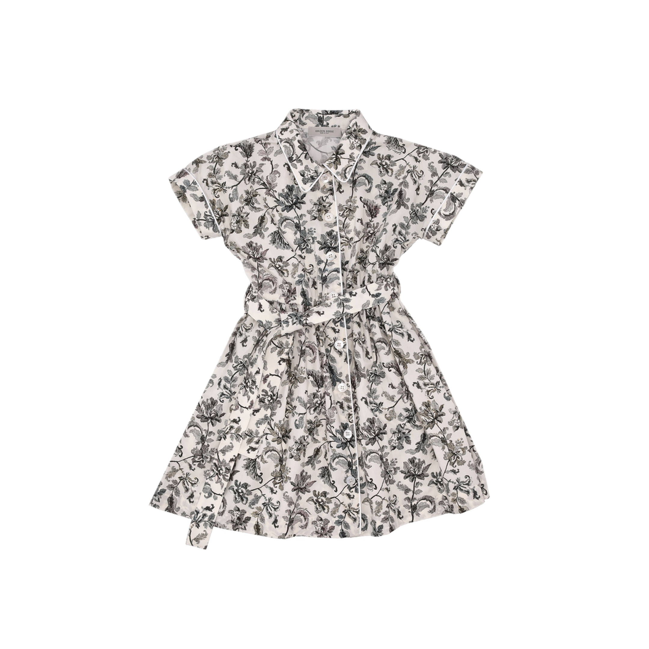 MAYFEYR - Golden Goose - Journey Shirt Dress Edge Piping Insert Light Cotton Canvas A.O. Flower Print - GKP02427P00246911737